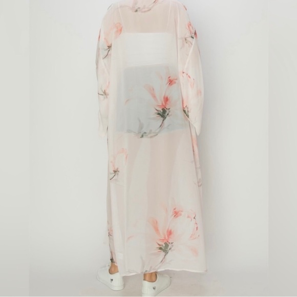 Multicolor Pink Floral Chiffon Sheer Kimono Cardigan - Picture 4 of 5